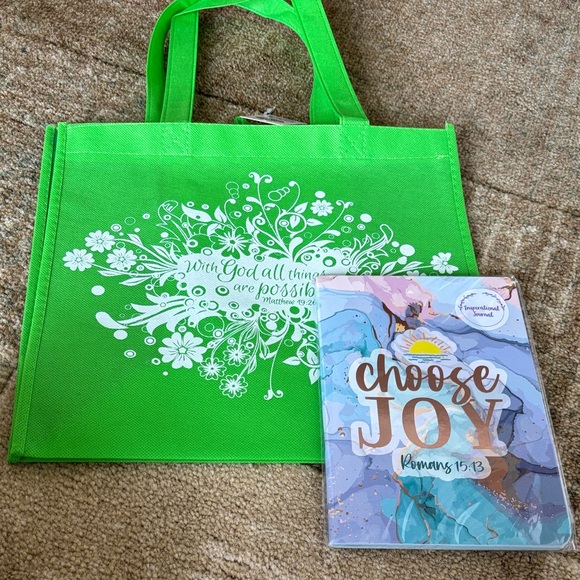 Handbags - NWT Green Tote Bag and Inspirational Notebook Set